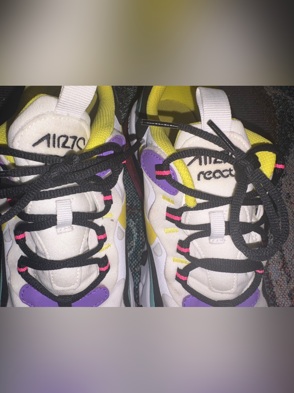 Nike Air Max 270 React 'GeometricAbstract' Multicolor in White Purple Yellow Min - Picture 4 of 7